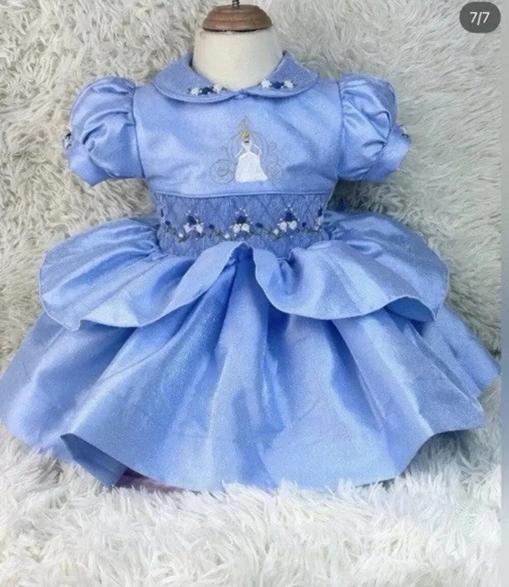 Hand Smocked Cinderella Princess Dress One Of A Kind W/ Bloomers & Bow NEW $150